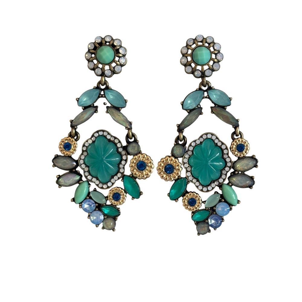 Chloe + Isabel Seashore Statement Earrings Limited Edition Rare Teal Blue Brass